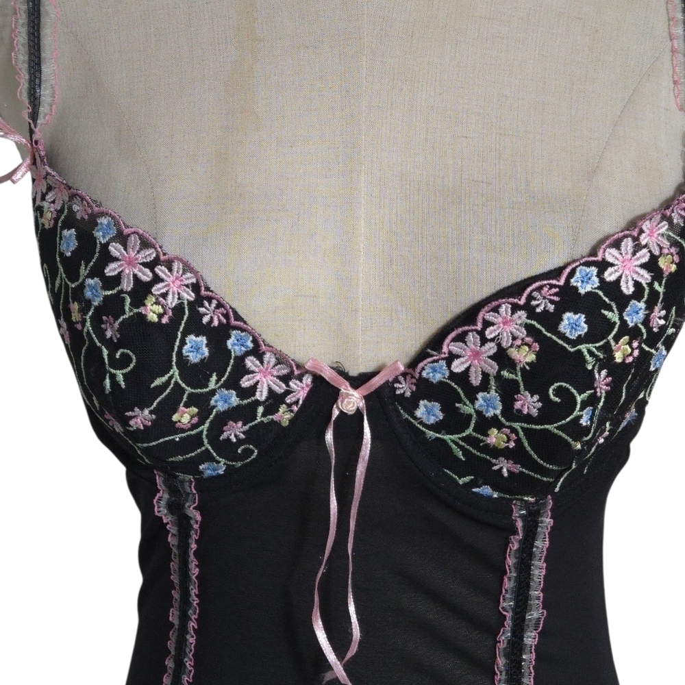 Black Sheer Whimsigoth Fairy Embroidered Mini Dress - Picture 2 of 5